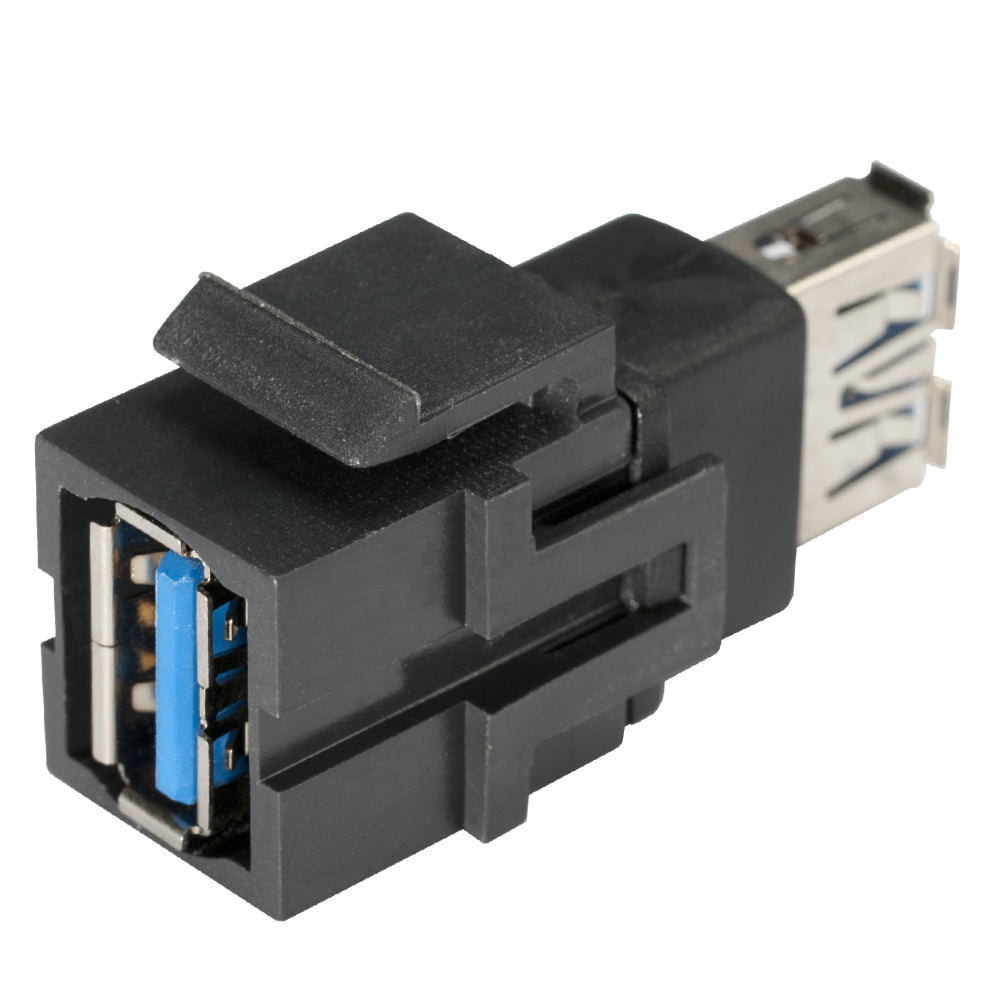 USB 3.0, plastic-, Patch-, nickel plated contact(s), Keystone Clip-In, juodas
