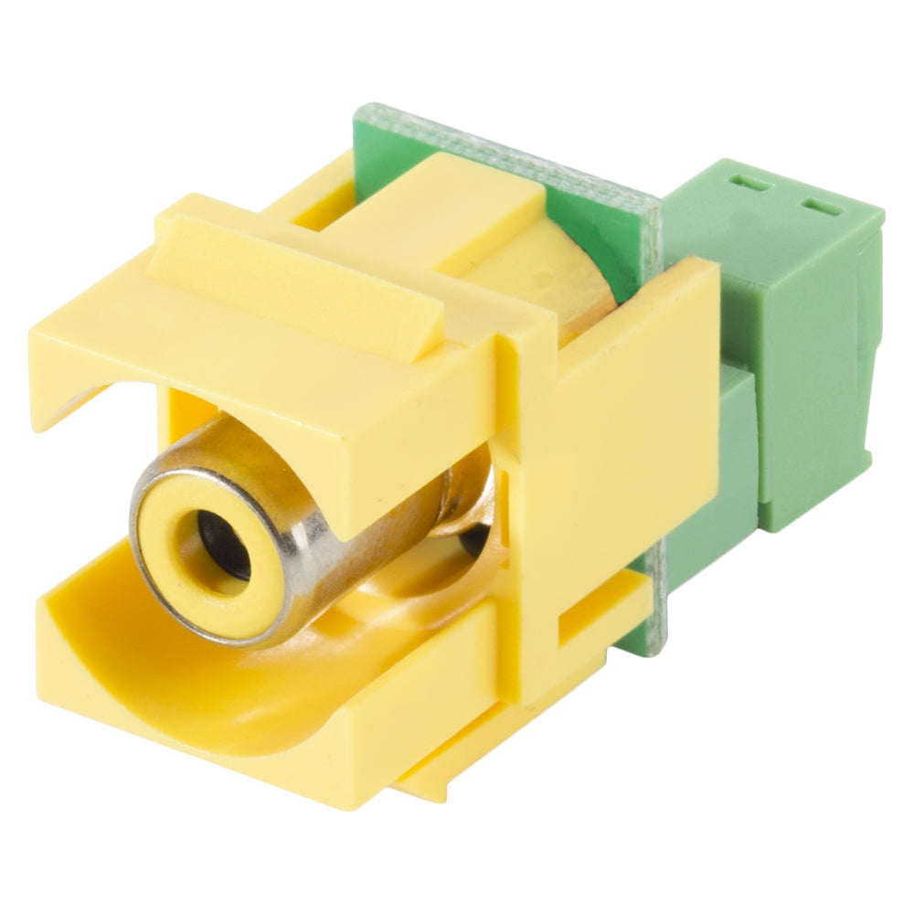 RCA, 2-pole , plastic-, cutting / clamp-, nickel plated contact(s), Keystone Clip-In, geltonas