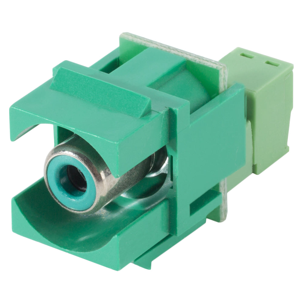 RCA, 2-pole , plastic-, cutting / clamp-, nickel plated contact(s), Keystone Clip-In, žalias
