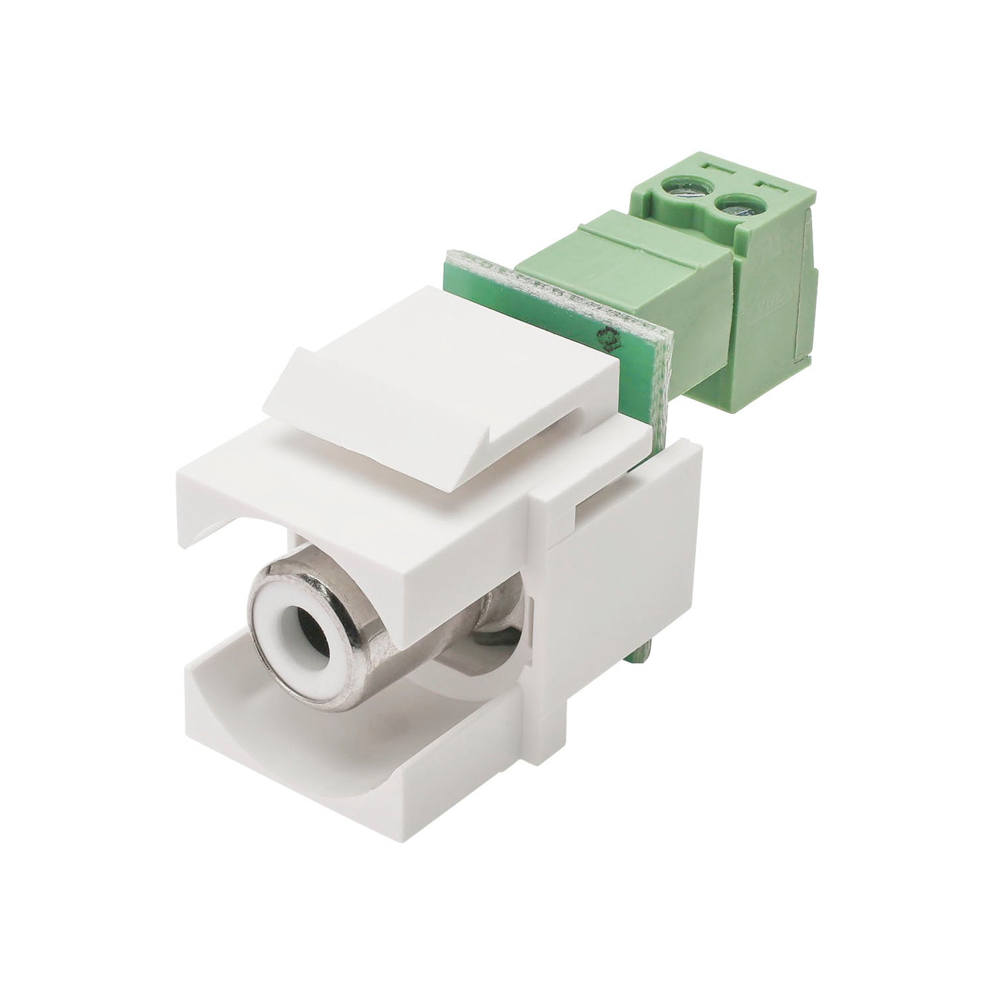 RCA, 2-pole , plastic-, cutting / clamp-, nickel plated contact(s), Keystone Clip-In, baltas