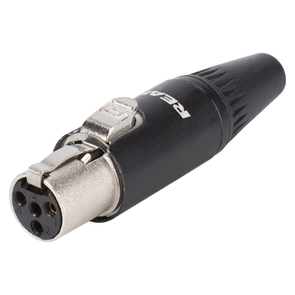 REAN Mini-XLR, 4-pole , metal-, Soldering-lizdas jungtis, gold plated contact(s), tiesi, juodas