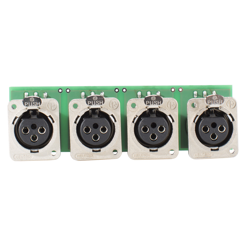 INSTALL-Module 4 x XLR D-Series lizdas, 3-pole , metal-, triple plug-spring clip-, sidabrinis plated contact(s), nickel, for BB-Series 19", PlugMama, THE BOXX