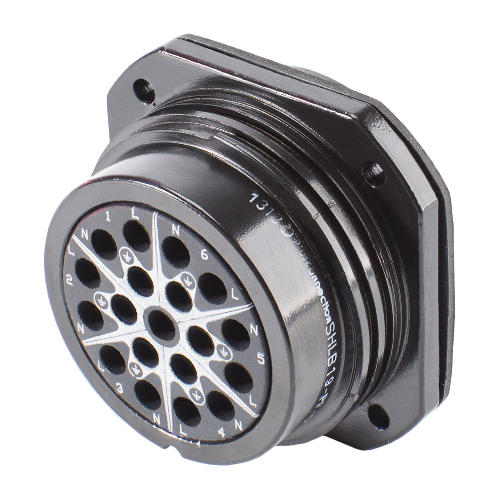 HICON Round LK 19-pole without pins, compatible with Socapex 419, 19-pol , metal-, Panel socket, screwtop, juodas