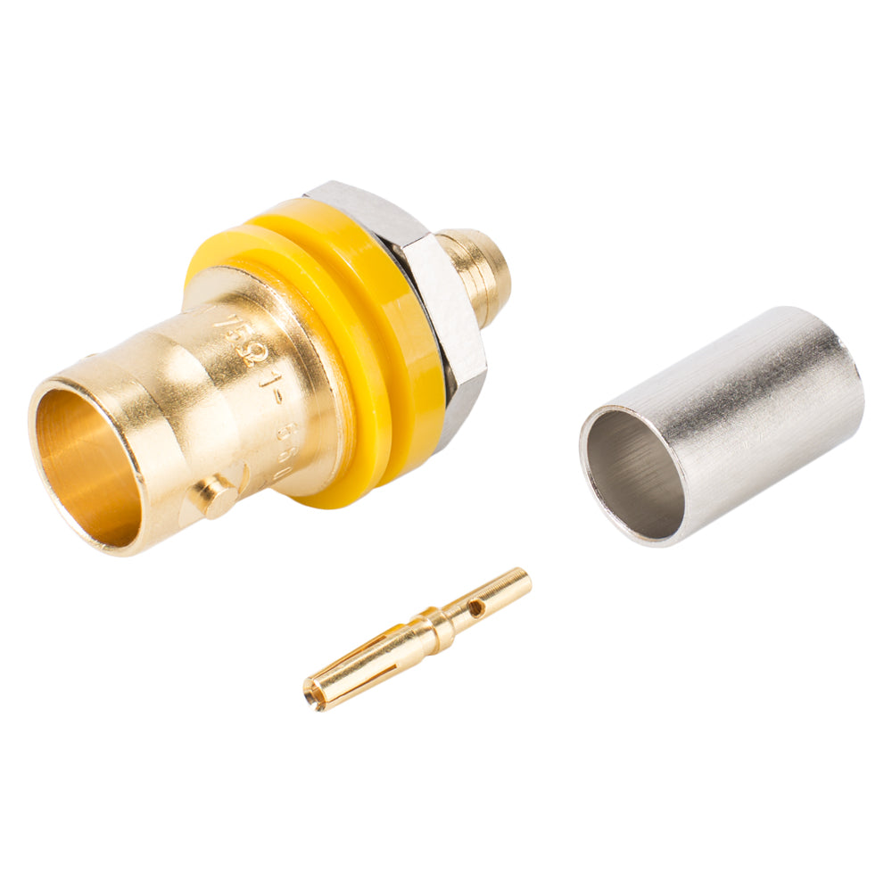 HICON BNC 3G-SDI crimp-lizdas jungtis, ground isolated, thread 1/2", geltonas