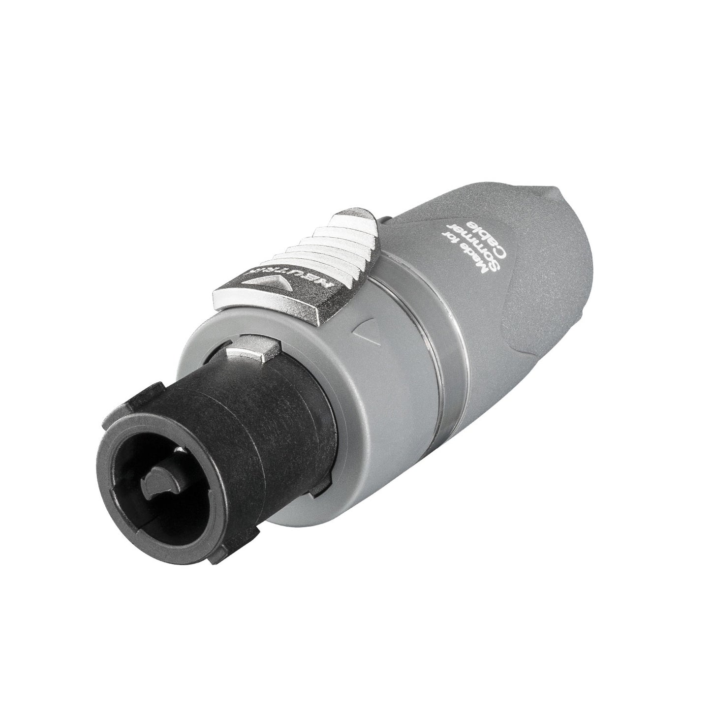 NEUTRIK® speakON®, 2-pole , plastic-, screw terminal w/o wire protection-lizdas jungtis, sidabrinis plated contact(s), tiesi, max. 4 mm², pilkas, 50 pcs.