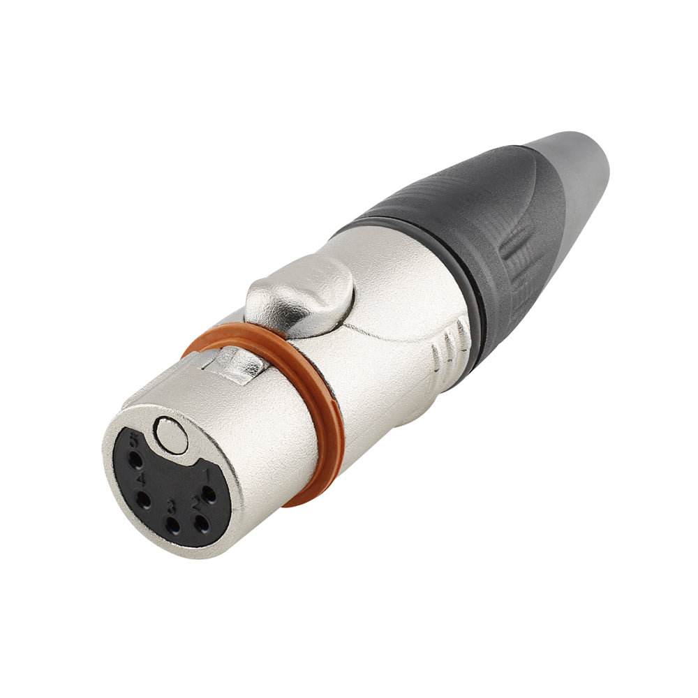 HICON XLR, 5-pol , metal-lizdas jungtis, sidabrinis plated contact(s), tiesi/water- and dustproof IP67 while connected, nickel