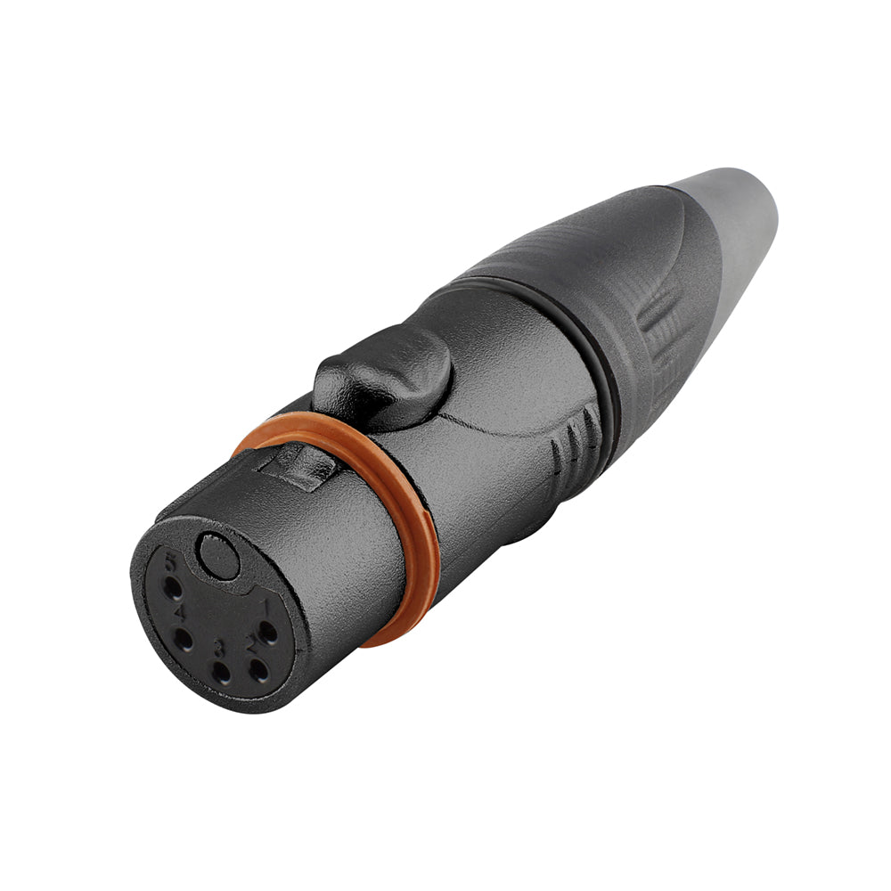 HICON XLR, 5-pol , metal-lizdas jungtis, gold plated contact(s), water- and dustproof IP67 while connected/tiesi, juodas