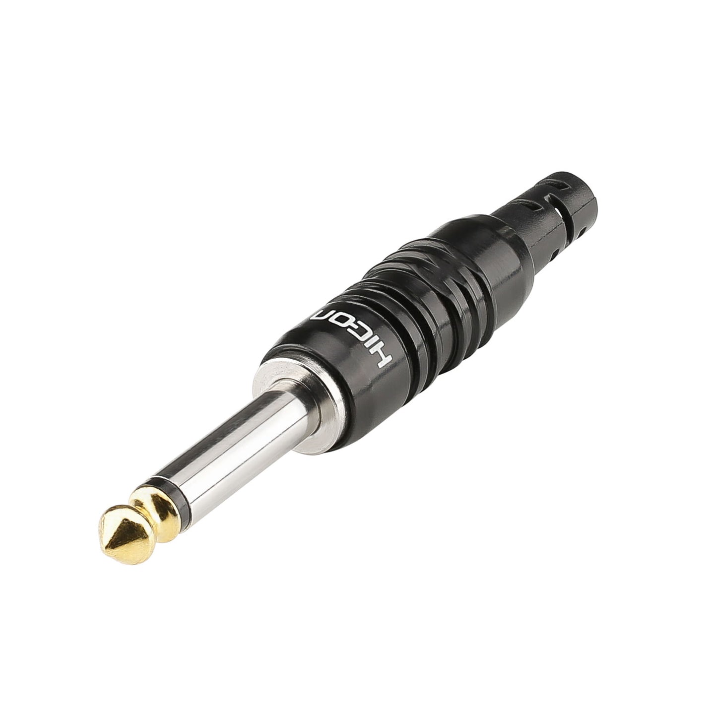 HICON jack (6,3mm), 2-pole , metal-, Soldering-kištukas jungtis, Goldtip contact(s), tiesi, juodas
