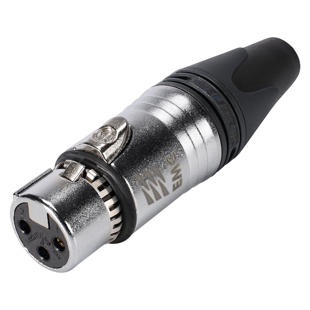 NEUTRIK® XLR, 3-pole , Velvet Chrome housing-, Soldering-lizdas jungtis, gold plated contact(s), tiesi, chrome coloured