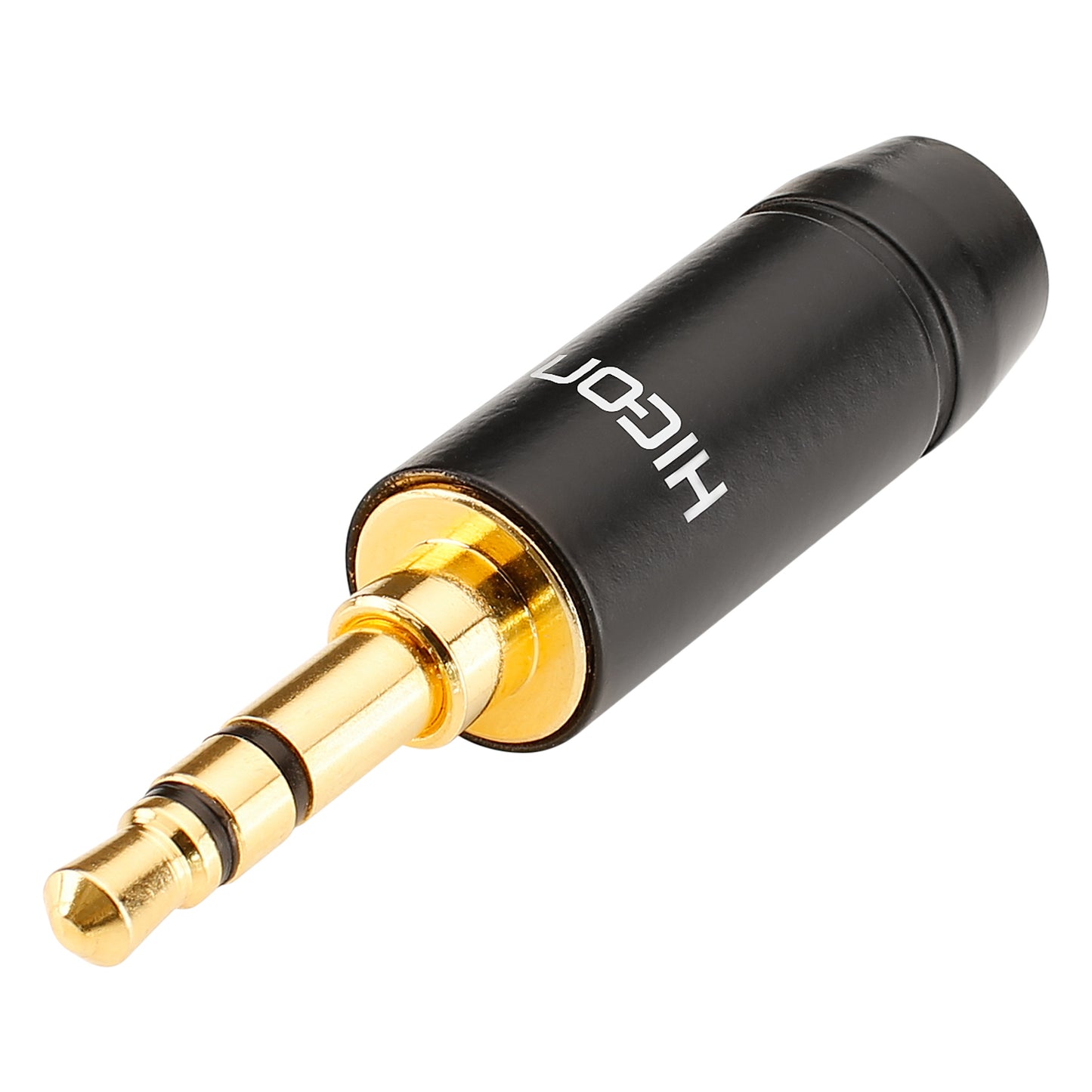 HICON jack (3,5mm) 3-pole Aluminium-kištukas jungtis, hard gold-plated pin, tiesi, juodas