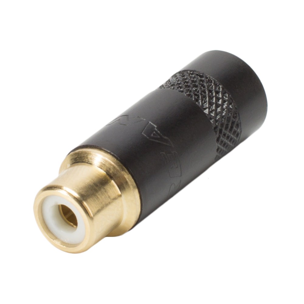 REAN RCA, 2-pole , metal-, Soldering-lizdas jungtis, gold plated contact(s), tiesi, juodas