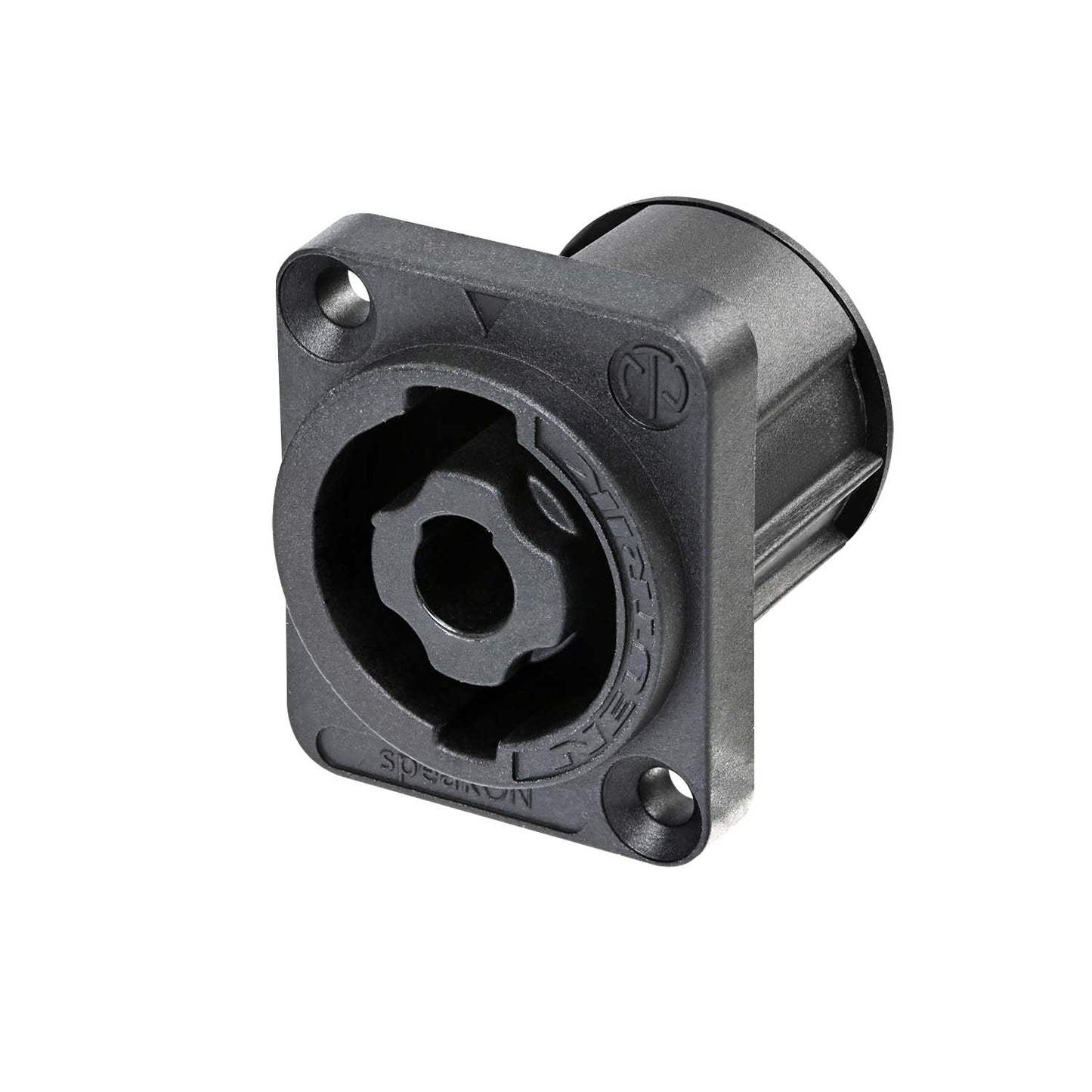 NEUTRIK® speakON®, 4-pole , plastic-, Print connection vertical-kištukas jungtis, sidabrinis plated contact(s), Type D, juodas