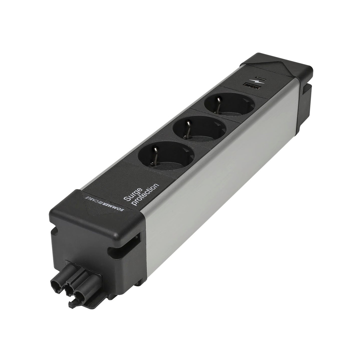 Schuko strip, GST18, 3-gang+USB+ÜS protection