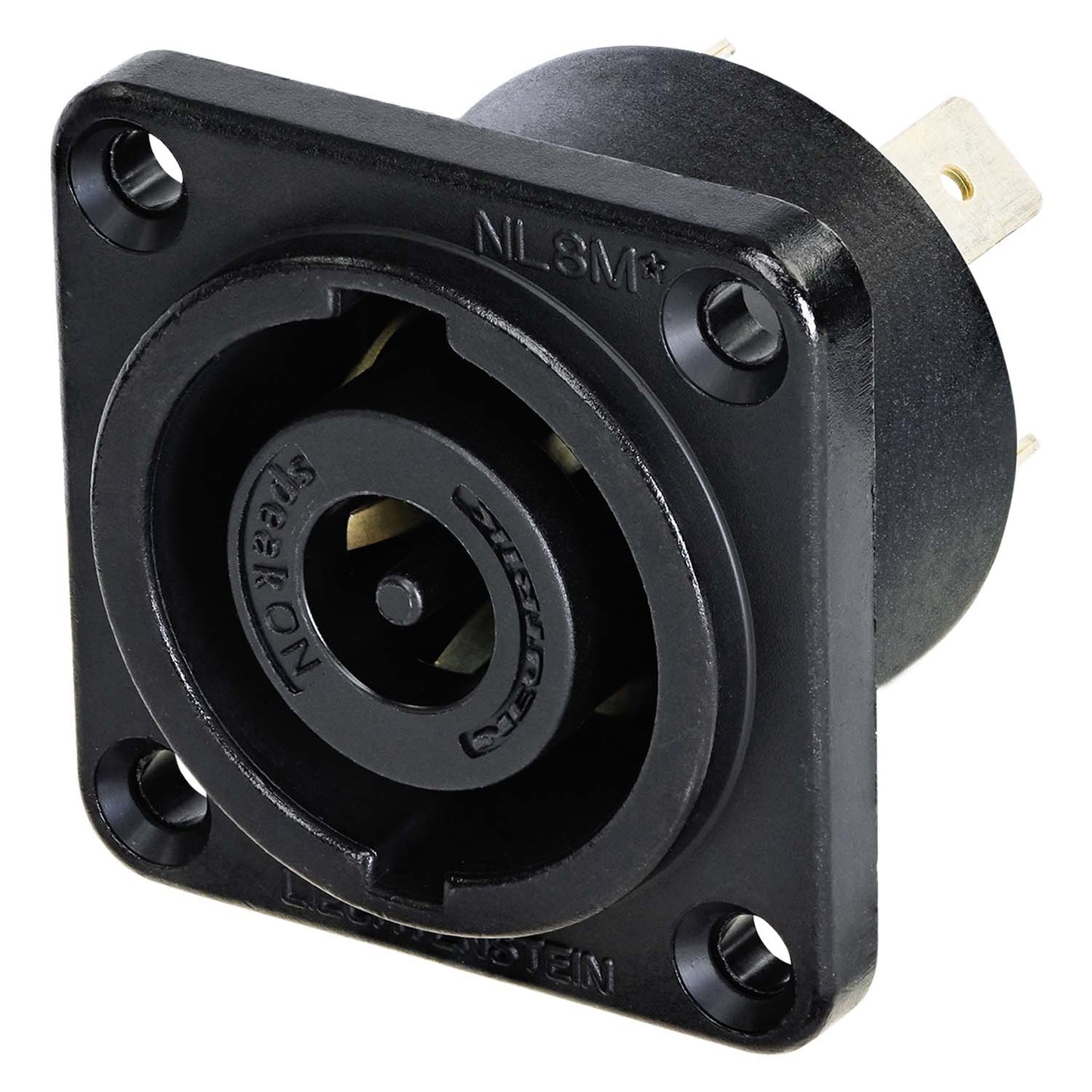 NEUTRIK® speakON®, IP52 , 8-pole , metal-, Soldering-kištukas jungtis, sidabrinis plated contact(s), Type G, juodas