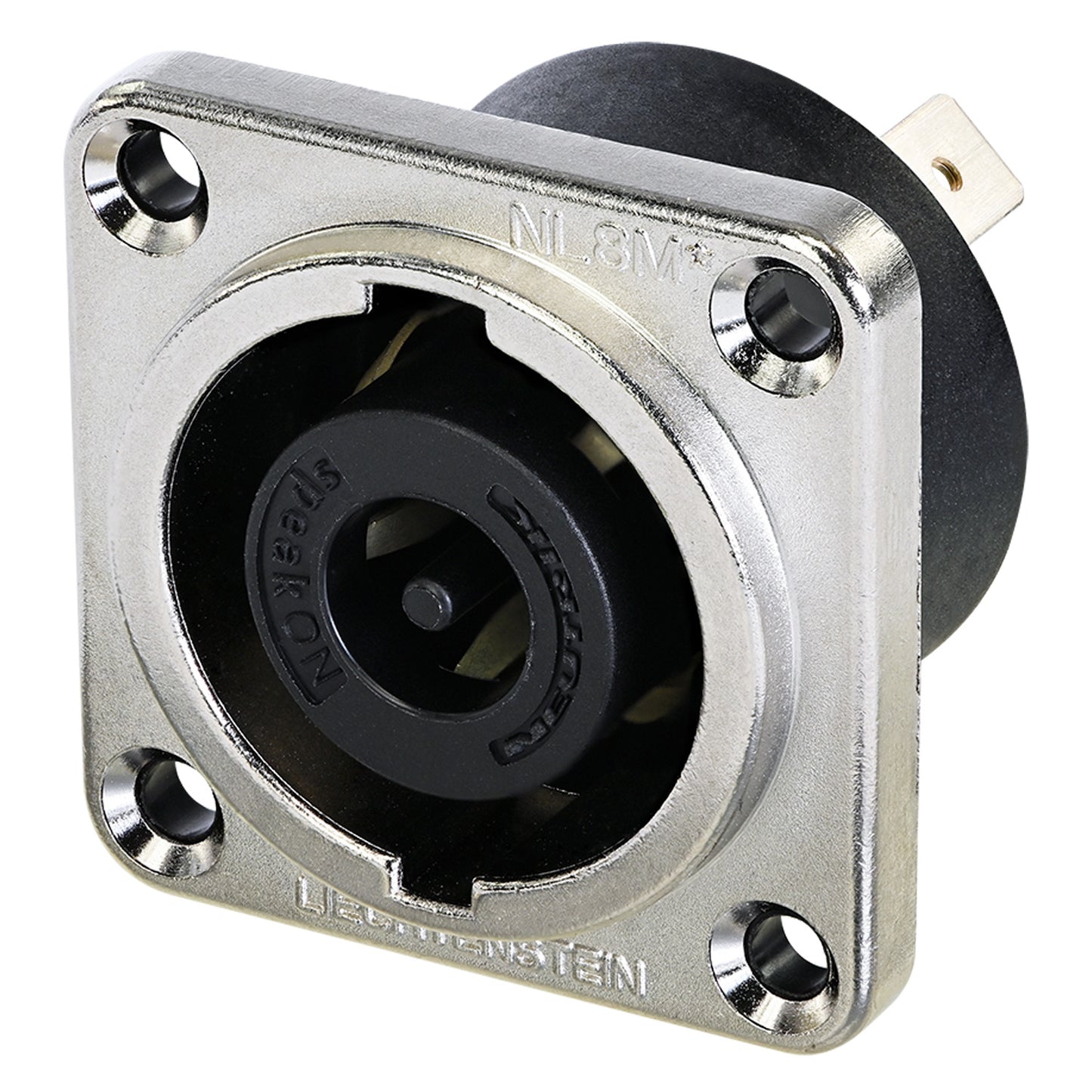NEUTRIK® speakON®, IP52 , 8-pole , metal-, 1/4" Flat tabs-kištukas jungtis, sidabrinis plated contact(s), Type G, nickel