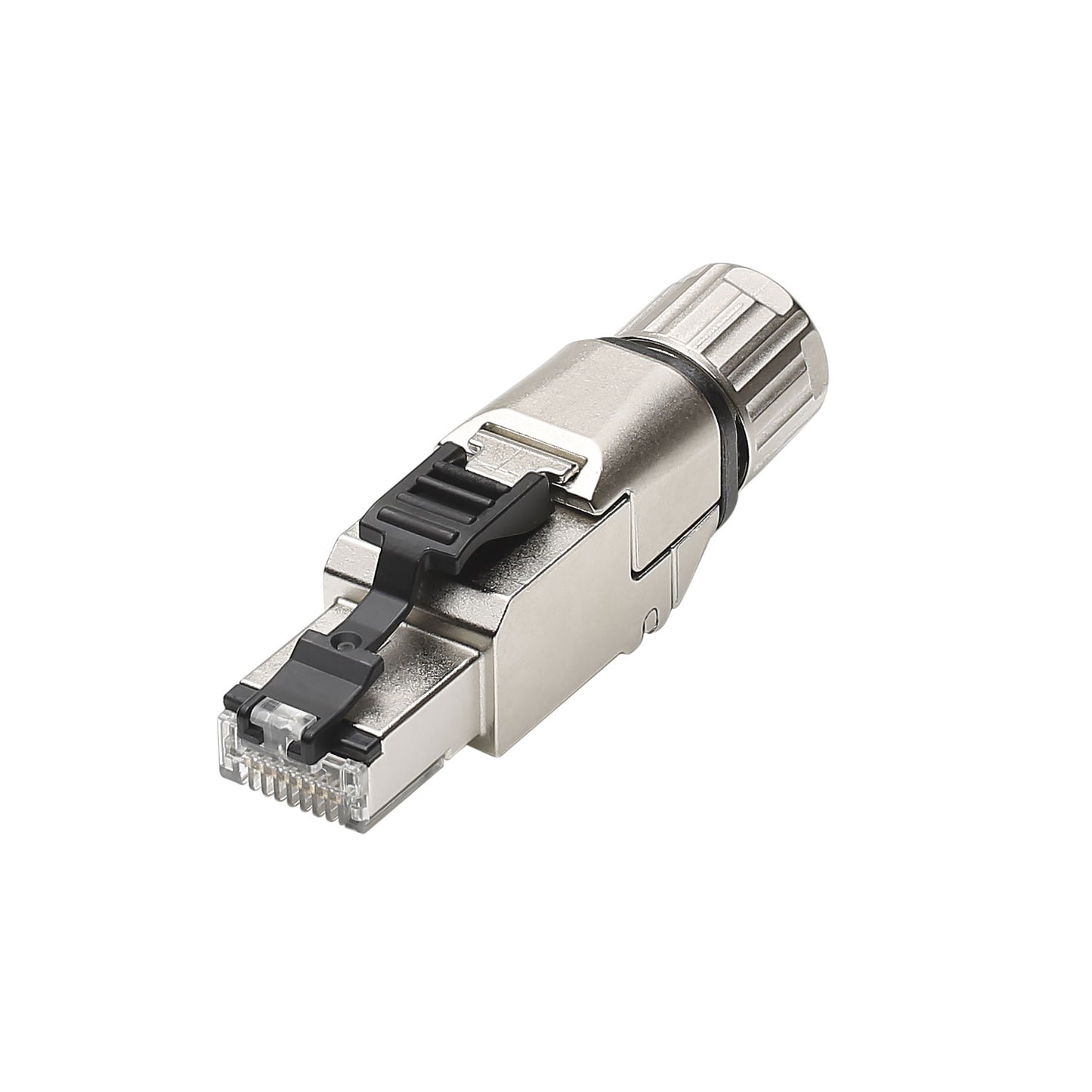 RJ45 CAT.6a, 8-pole , metal-, IDC-kištukas jungtis, gold plated contact(s), tiesi, pilkas