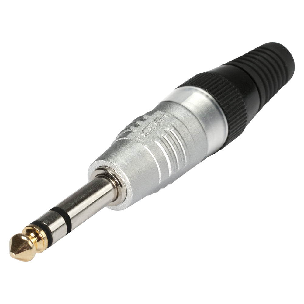 HICON jack (6,3mm) 3-pole metal-Soldering-kištukas jungtis, nickel plated with Goldtip pin, tiesi, pilkas