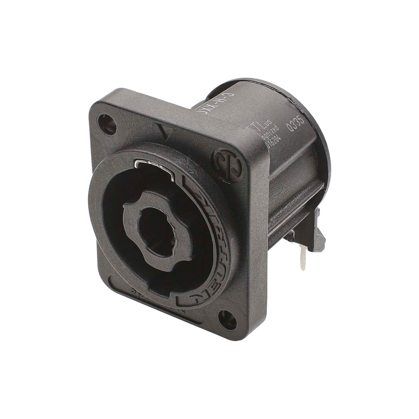 NEUTRIK® speakON®, 4-pole , plastic-, Horizontal print connection-kištukas jungtis, sidabrinis plated contact(s), Type D, pilkas