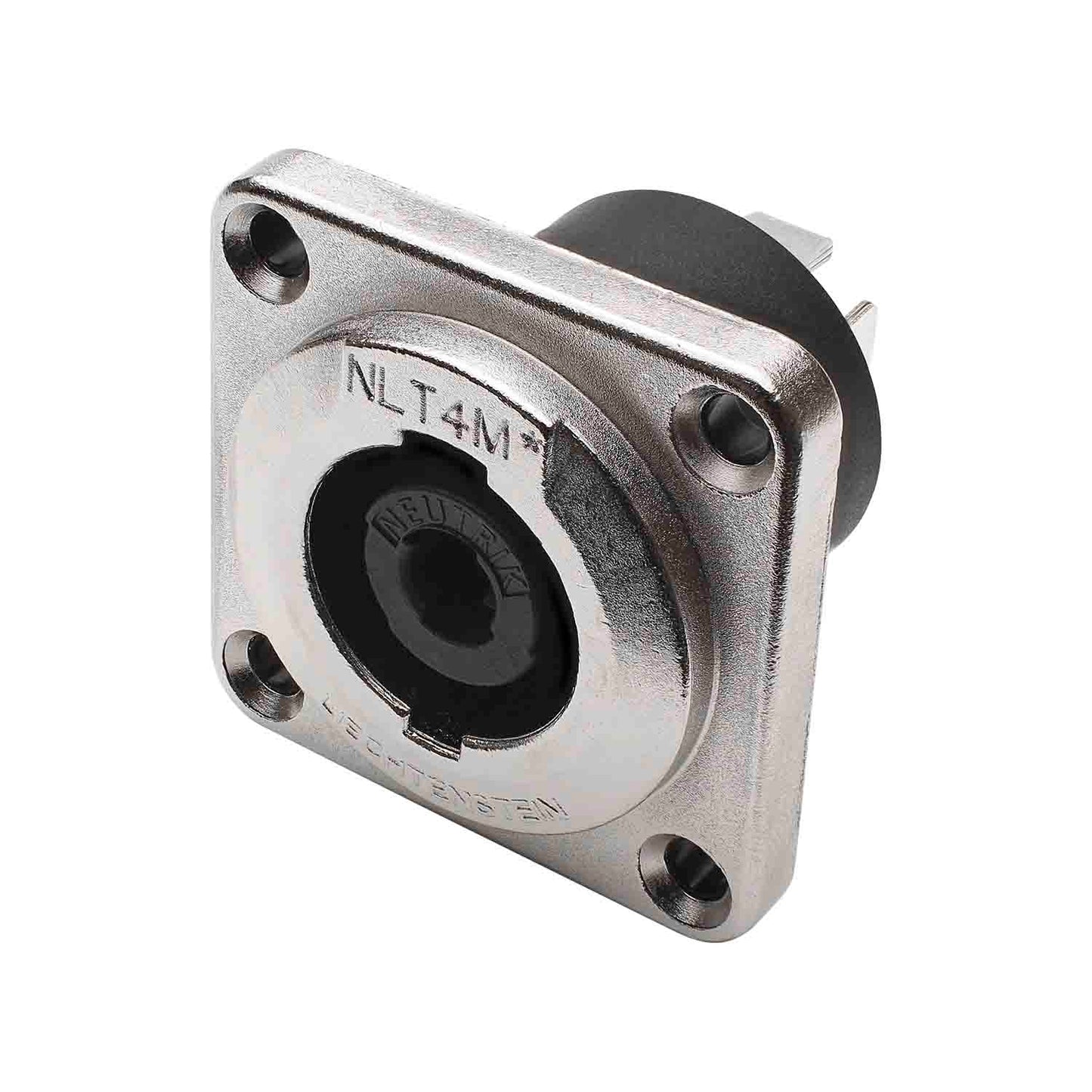 NEUTRIK® speakON®, splashproof IP54 , 4-pole , metal-, 1/4" Flat tabs-kištukas jungtis, sidabrinis plated contact(s), Type G, nickel
