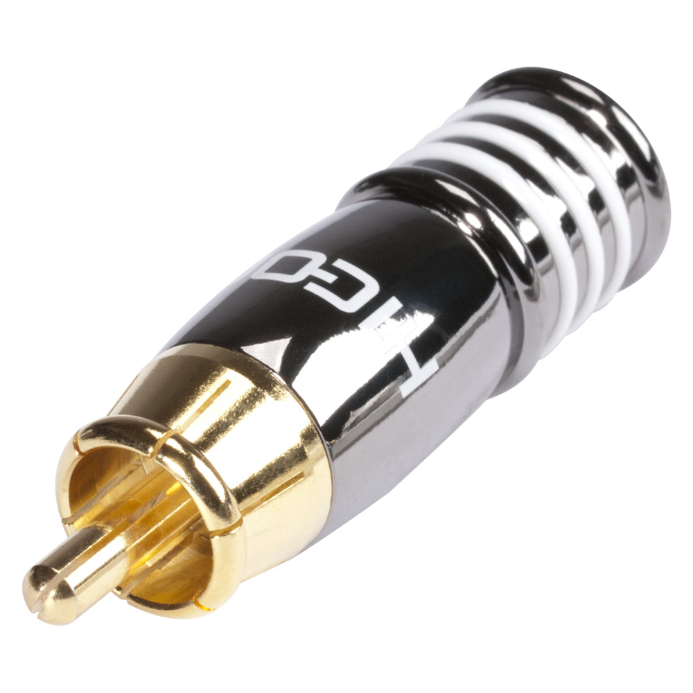 HICON RCA, 2-pole , metal-, Soldering-kištukas jungtis, gold plated contact(s), tiesi, chrome coloured