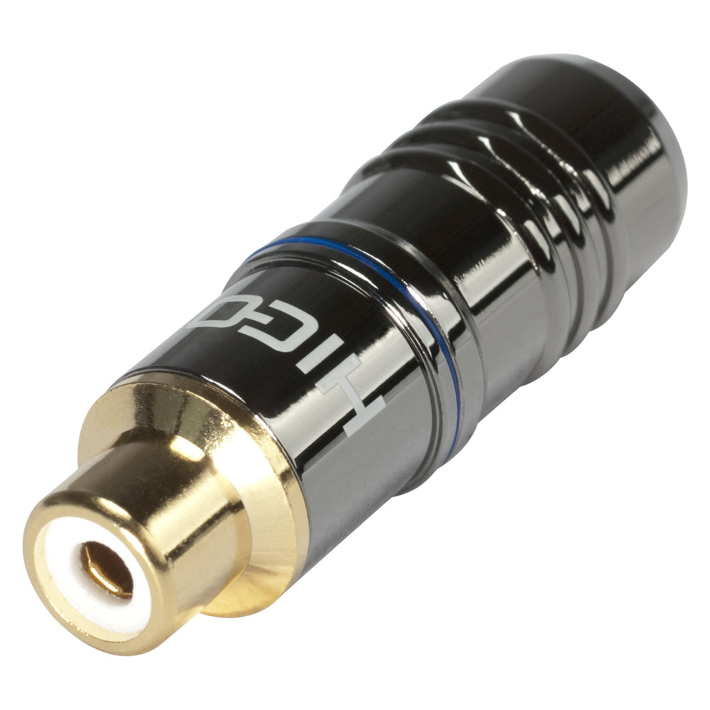 HICON RCA, 2-pole , metal-, Soldering-lizdas jungtis, gold plated contact(s), tiesi, chrome coloured