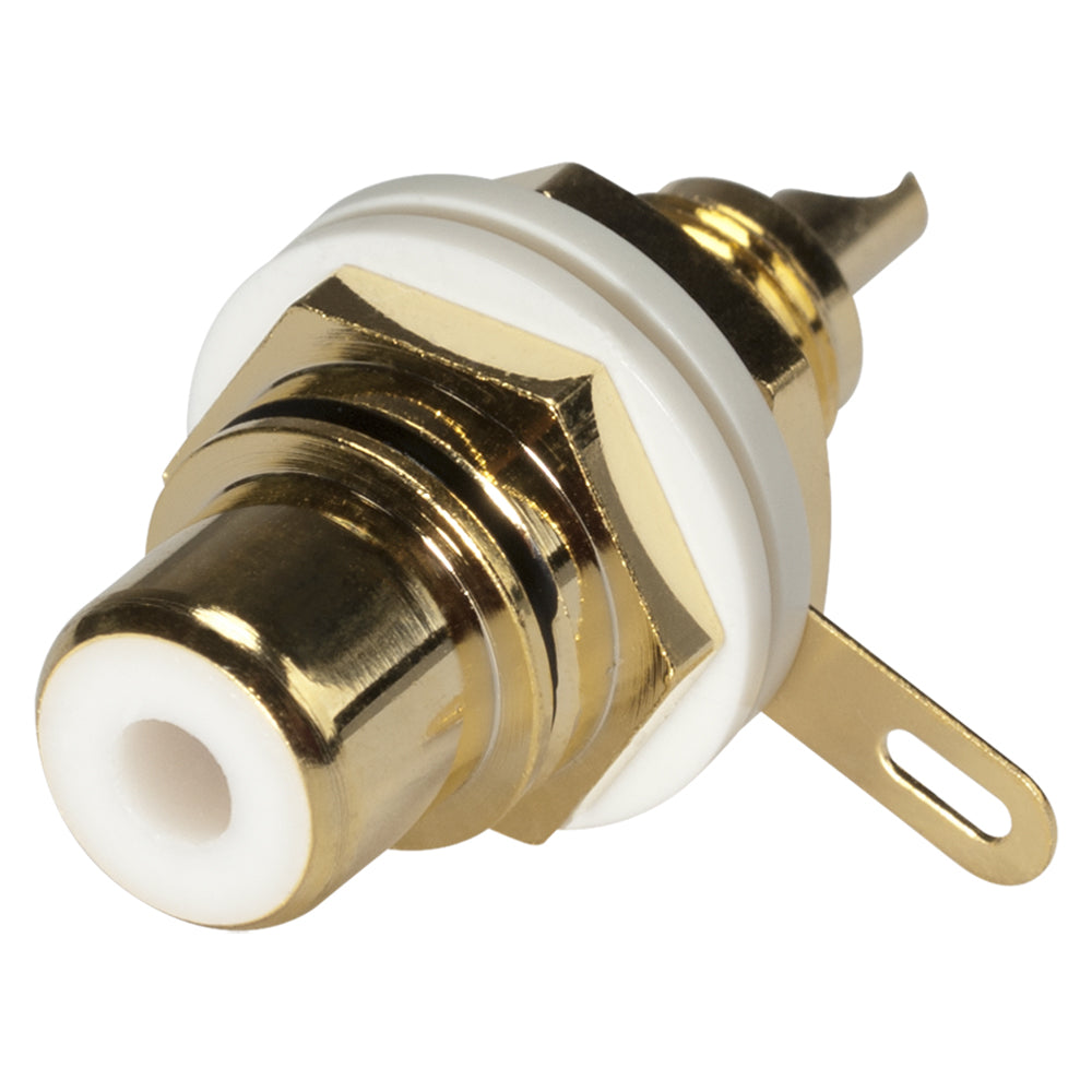 HICON RCA, 2-pole , metal-, Soldering-lizdas jungtis, gold plated contact(s), screw thread, geltonas