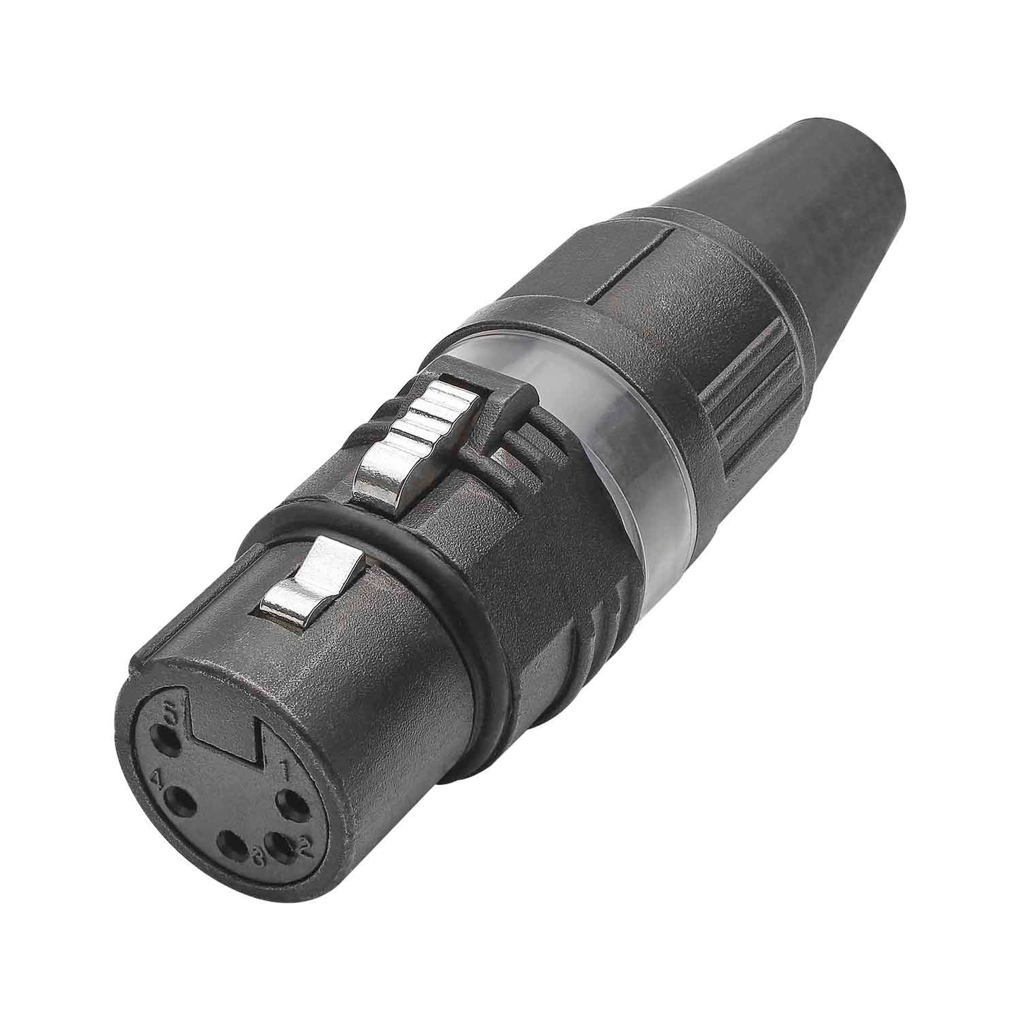 HICON XLR PRO+, 5-pole lizdas, sidabrinis-plated contacts, juodas metal housing, juodas metal cap, 6-chuck collet strain relief