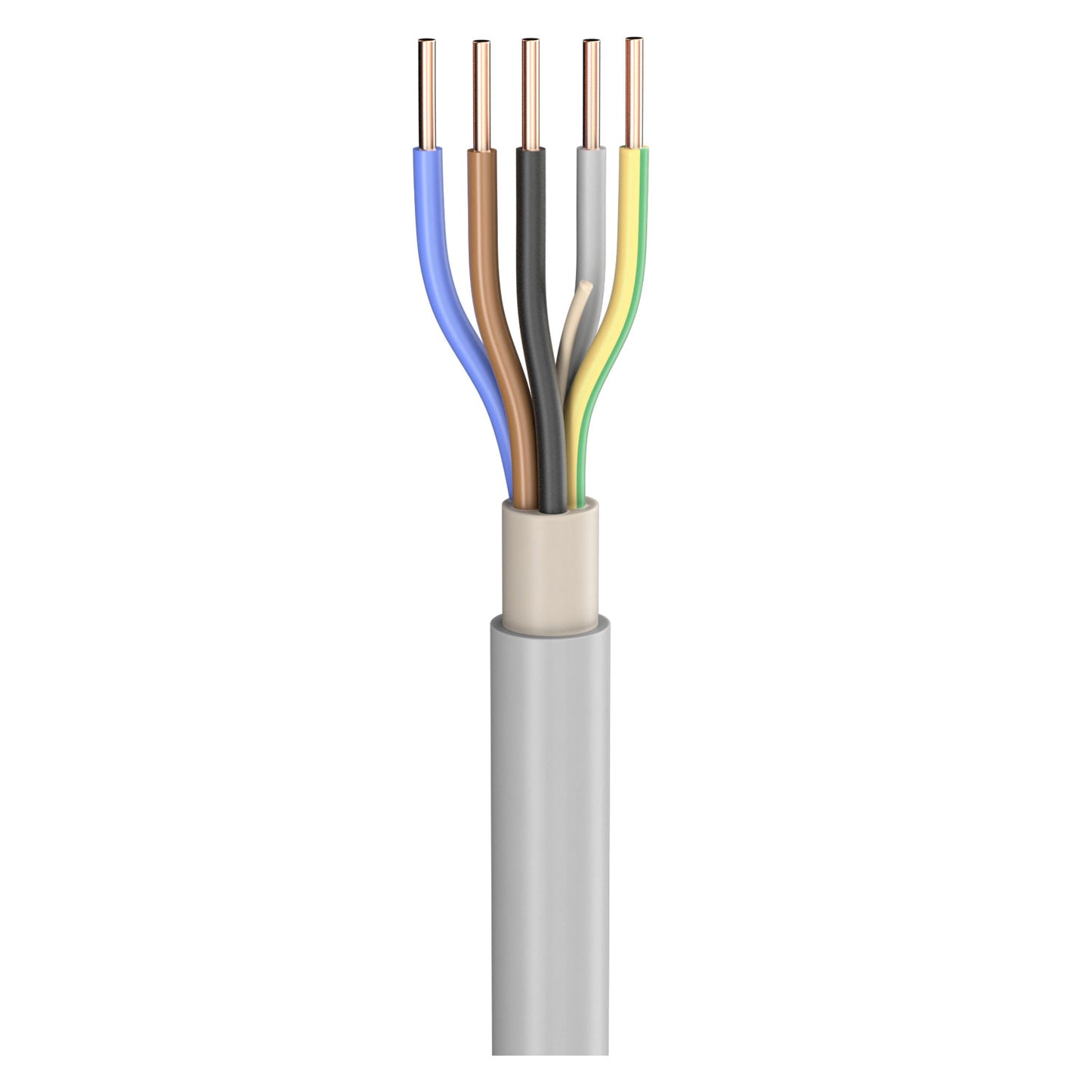 Power Lead NYM-J; 5 x 1.50 mm²; PVC, flame-retardant, Ø 9,80 mm; pilkas; Eca