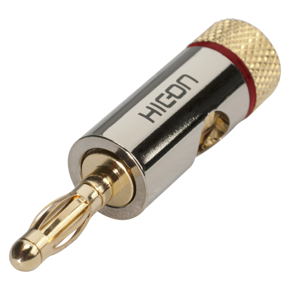 HICON Banana jungtis with universal clamp, cascadable, 1-pol , metal-, prisukama-kištukas jungtis, gold plated contact(s), tiesi, chrome coloured