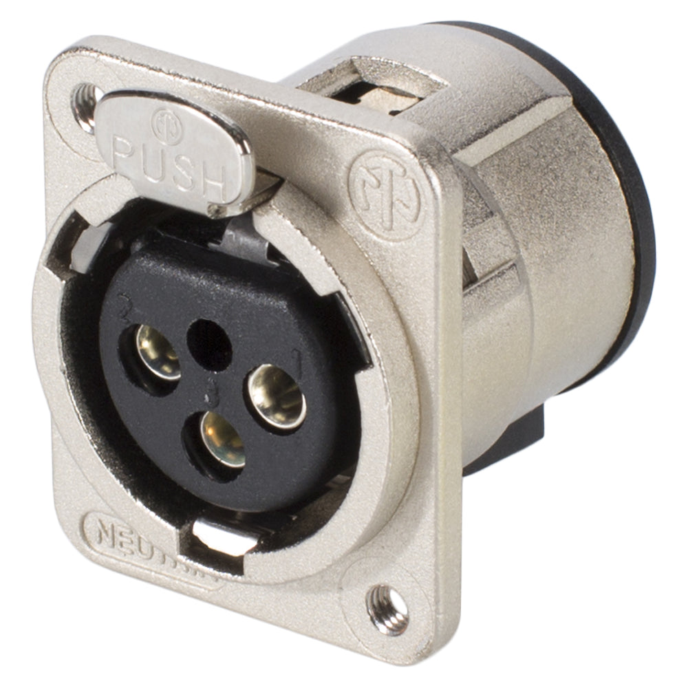 NEUTRIK® XLR, 3-pole , metal-, Print connection vertical-lizdas jungtis, sidabrinis plated contact(s), Type D, nickel