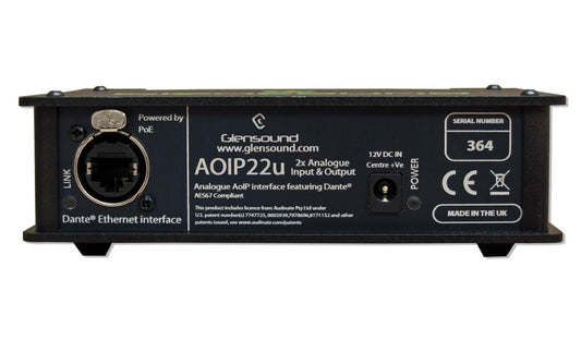 Glensound AoIP-22u | Unbalanced 2 inputs & 2 outputs for Dante/AES67