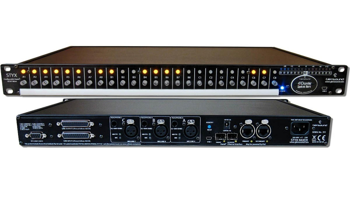 Glensound STYX MIXER | Audio Mixer for Dante/AES67 audio networks