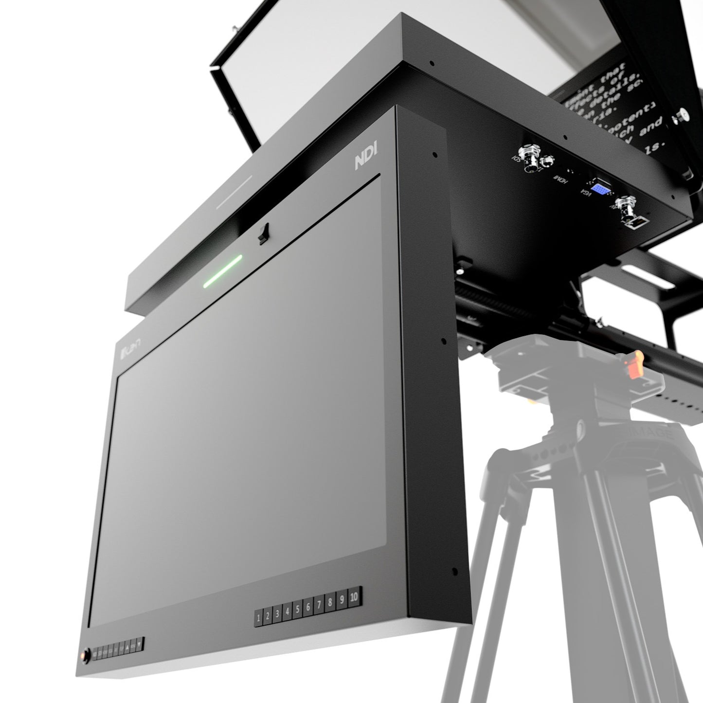 Ikan Aura™ 19″ POE++ NDI Teleprompter & NDI Talent Monitor w/ Full NDI Encoding/Decoding & IP Tally Light + Travel Kit