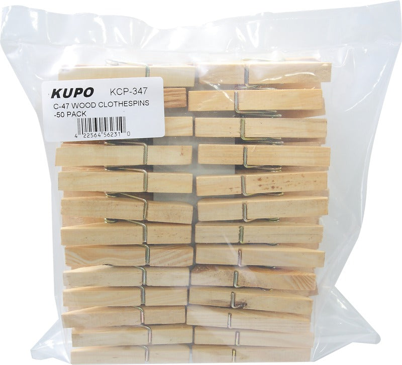 Kupo KCP-347 Wood C47 Spring-Type Clothspins (50 Pcs Per Bag)