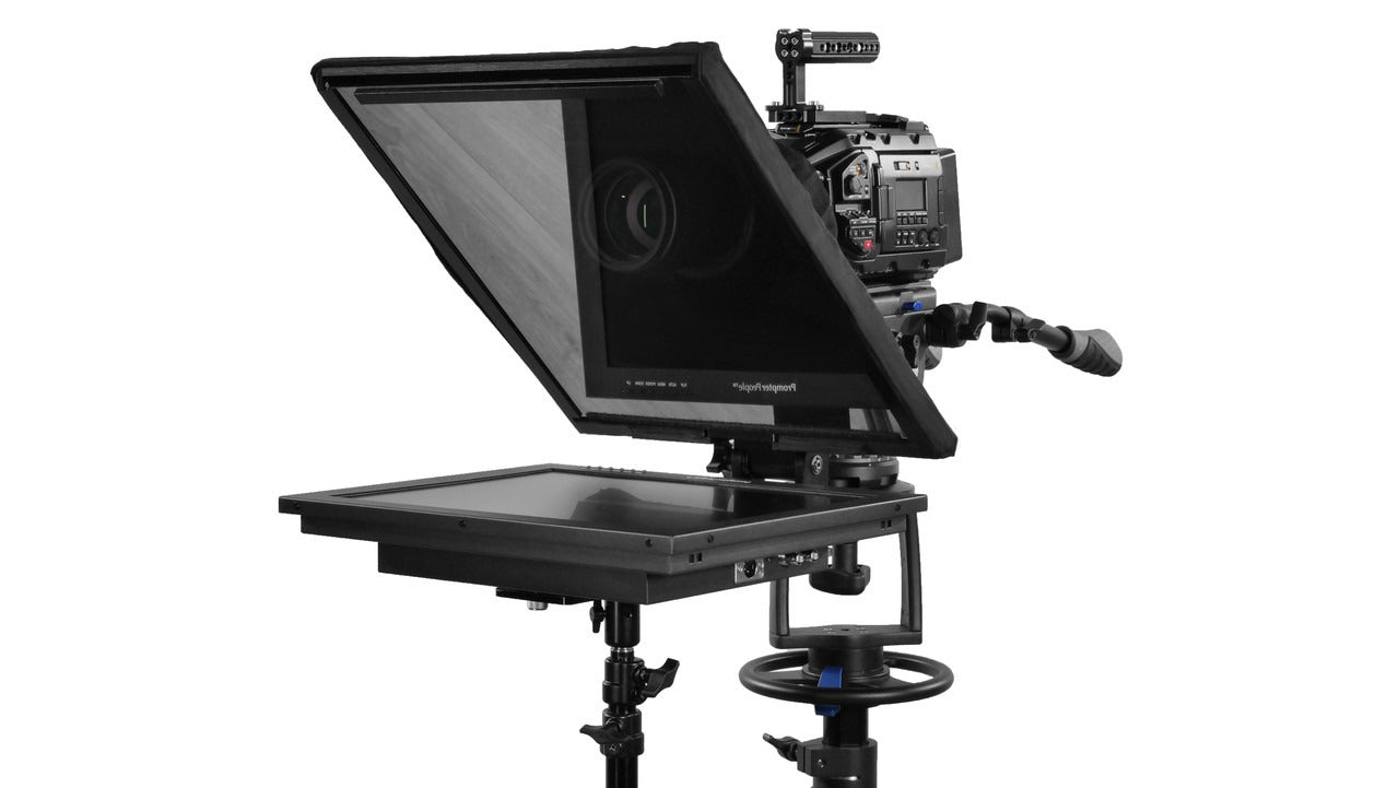 Q-Gear Pro 24" FreeStand Teleprompter With 19" 1000 NIT High Bright Reversing 3G-SDI HDMI Monitor, 4 Pin XLR Locking Power Side Input, 65/35 Optical Quality Glass And Free Telescroll Software