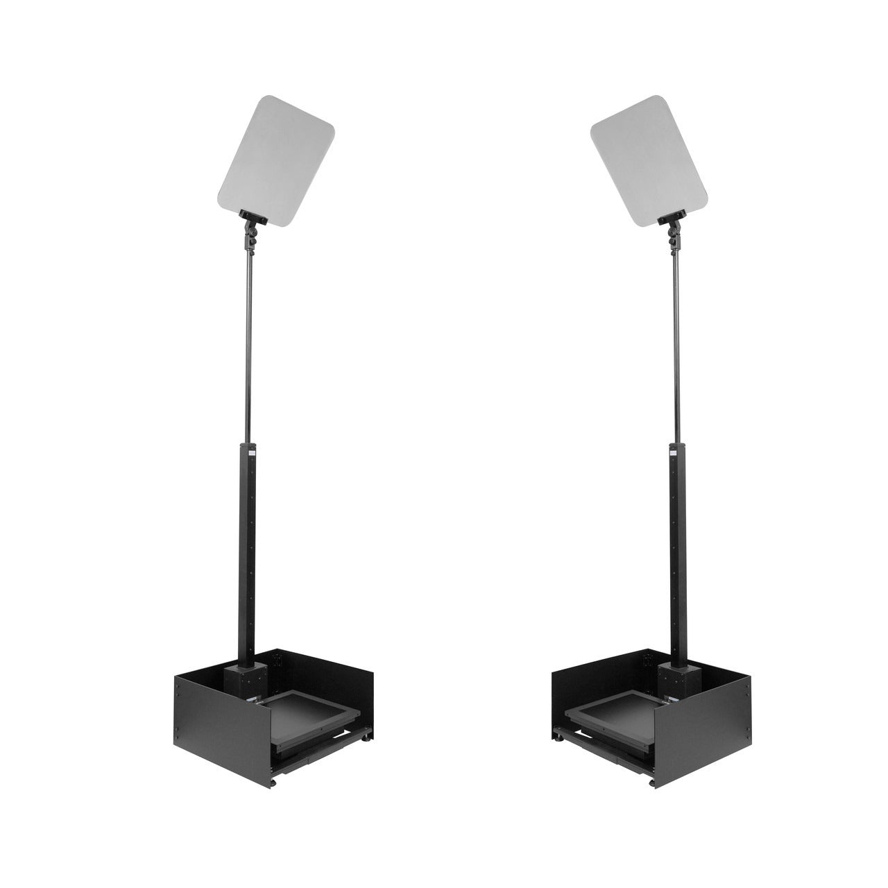 ProLine Stage Pro Autostep Stage And Speech Robotic Presidential Teleprompter With Automatically Rising Poles, Two 15" 400 NIT Pro Monitors, Adjustable Angle Beamsplitter Glass, AutoStepper Kit, Telescroll Software And Hard Travel Cases