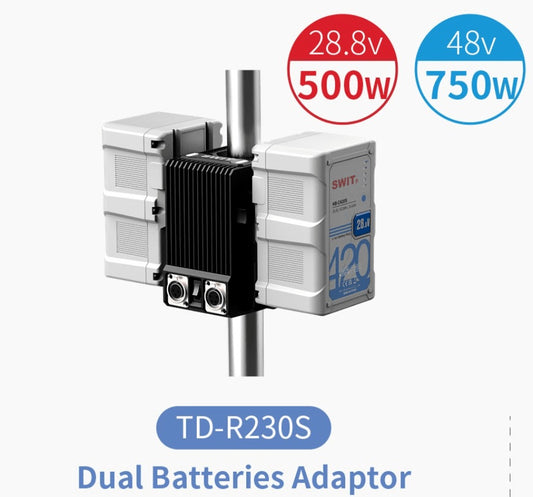 SWIT TD-R230S | 750W Super High load 48V/24V Flexible Stand-mounted Adaptor for dual batterieS, V-mount