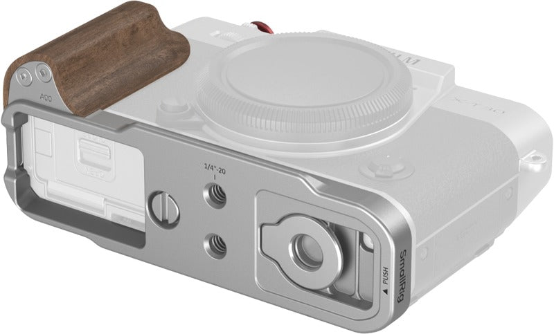 SmallRig 5667 L-Shaped Mount Plate with Wooden Handle for FUJIFILM T30 / T30 II / X-T30 III Silver
