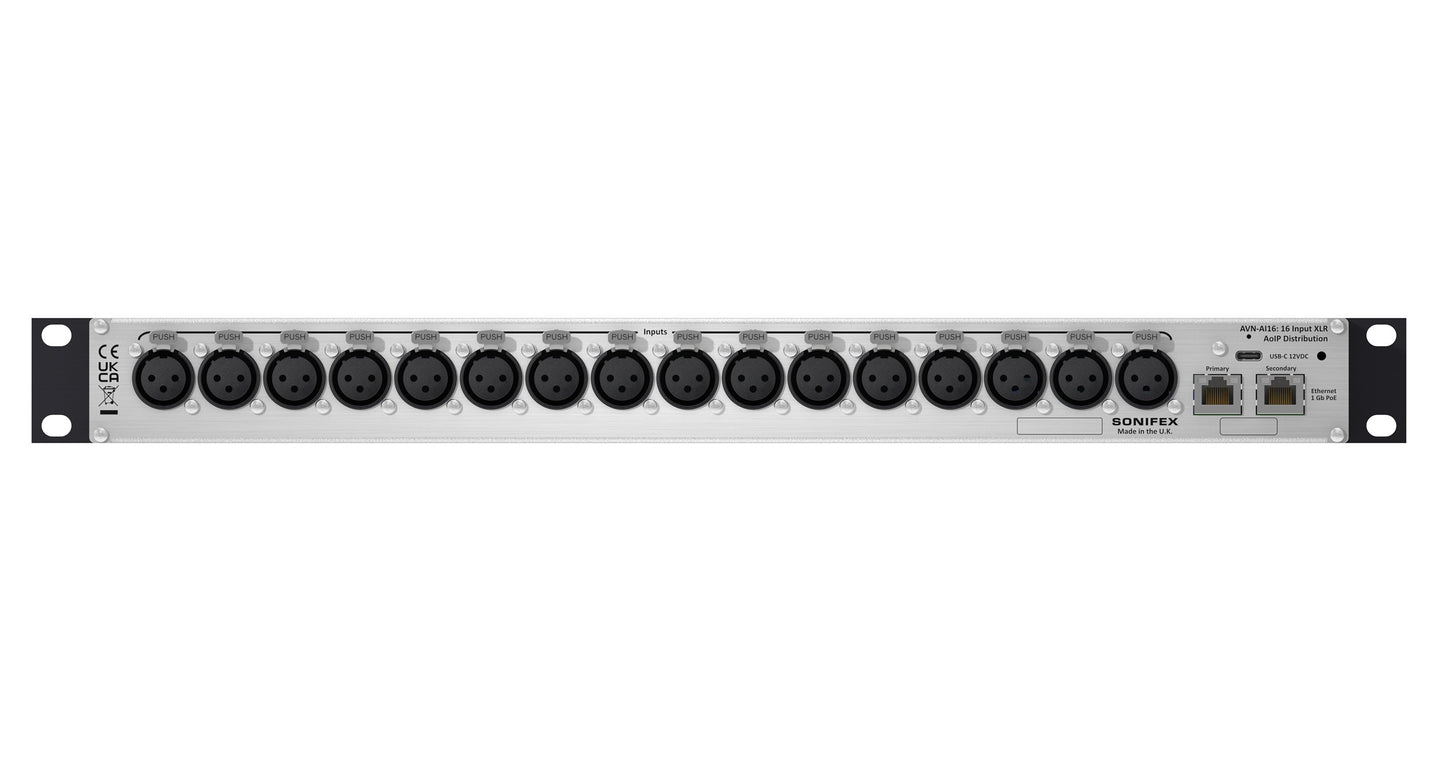 Sonifex AVN-AI16-RAV | 16 Channel Analogue Input to RAVENNA/AES67 Interface with XLR Connectivity