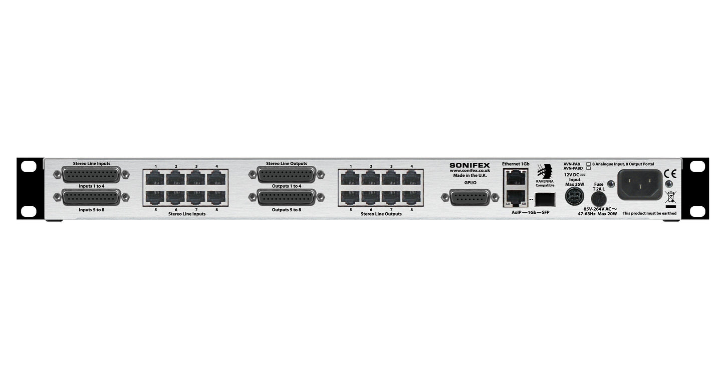 Sonifex AVN-PA8D | 8 Stereo Analogue Line Inputs & Outputs AES67 Portal with Display