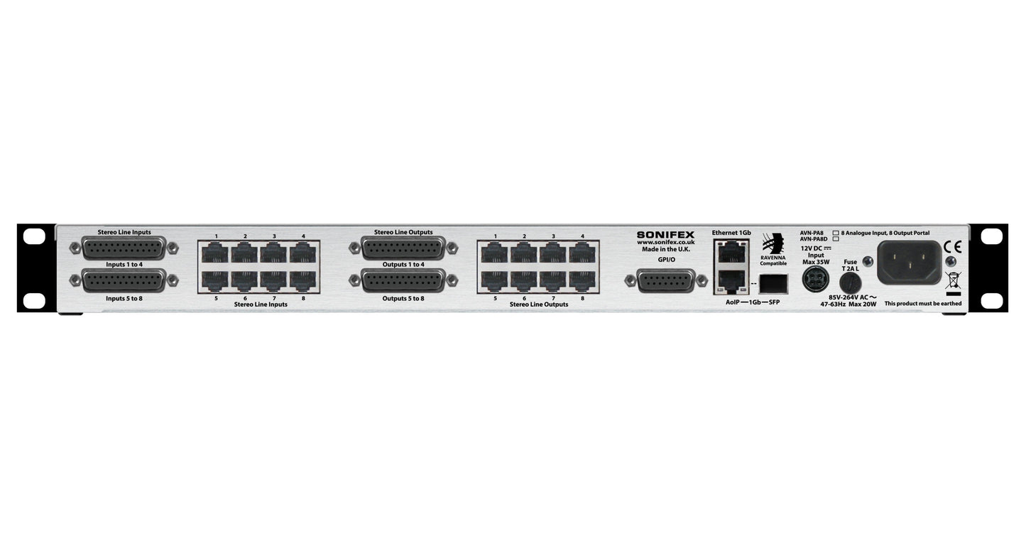 Sonifex AVN-PA8 | 8 Stereo Analogue Line Inputs & Outputs AES67 Portal