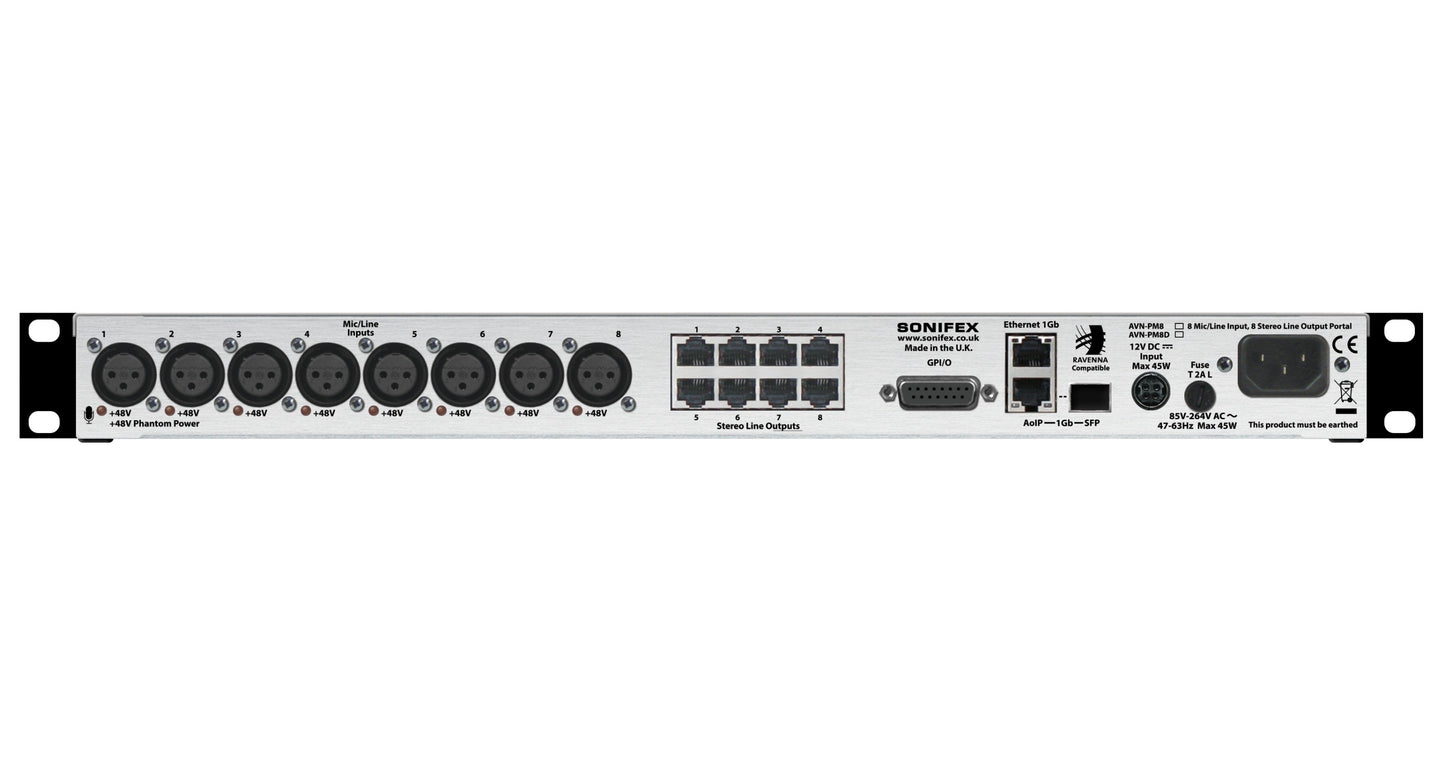 Sonifex AVN-PM8D | 8 Mic/Line Inputs, 8 Stereo Line Outputs, AES67 Portal with Display