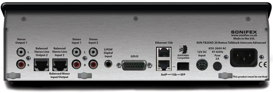 Sonifex AVN-TB20AD | 20 Button Advanced Talkback Intercom, AoIP Desktop Portal