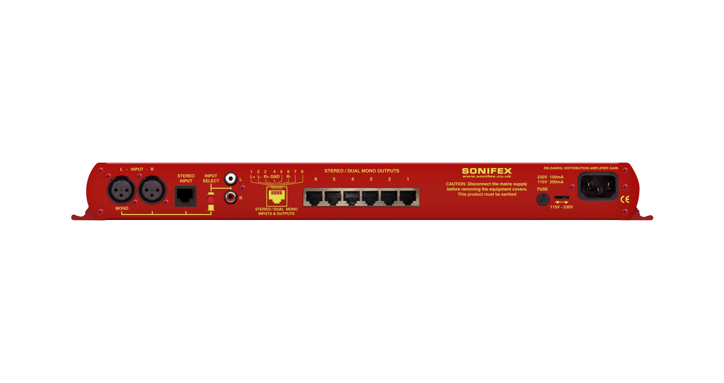 Sonifex RB-DA6RG | 6 Way Stereo Distribution Amplifier With RJ45 Connectors & Output Gain Control
