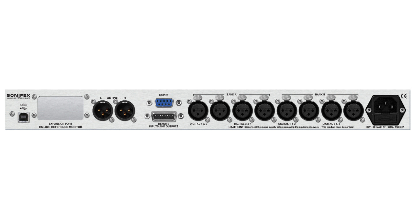 Sonifex RM-4C8 | Reference Monitor, 4 LED Meters, 8 Channel Inputs, Dual Select