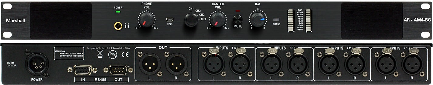 Marshall AR-AM4-BG-2 - 1RU Stereo Analog Audio Monitor (4x balanced XLR Stereo Inputs)