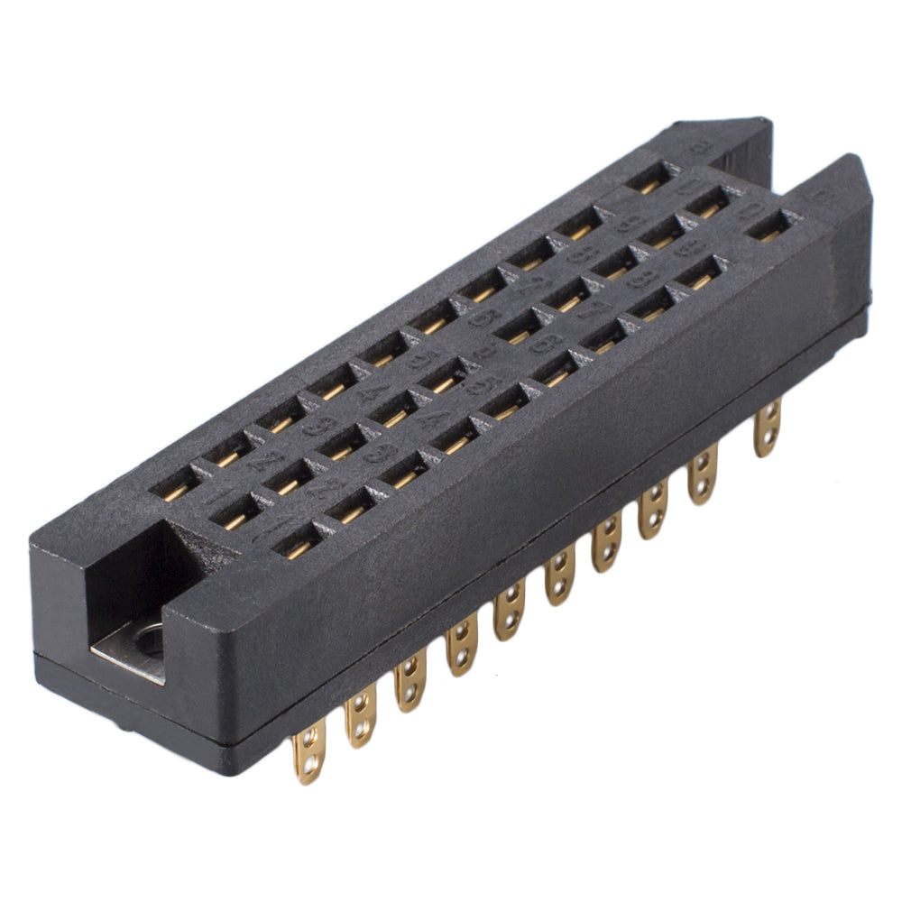 lizdas multipin clip jungtis DIN 41622, 30 polių, metalinė, lituojama lizdinė jungtis, paauksuoti kontaktai, tiesi