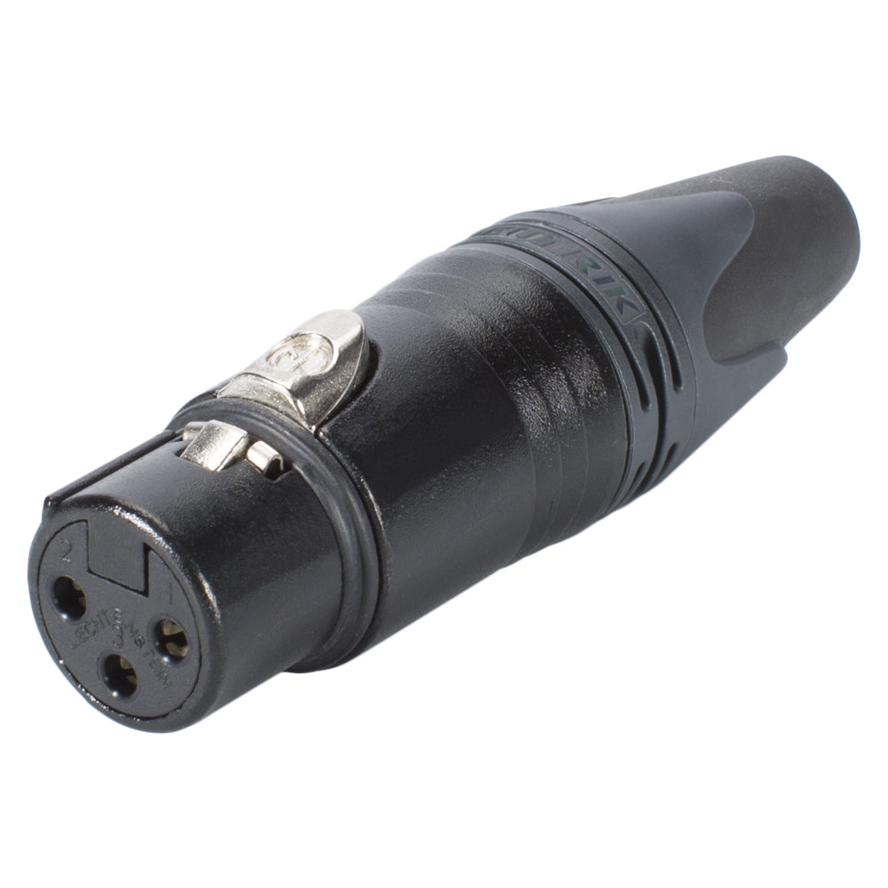 NEUTRIK® XLR, 3-pole , metal-, Soldering-lizdas jungtis, sidabrinis plated contact(s), tiesi, juodas