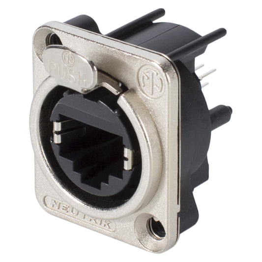 NEUTRIK® RJ45 CAT.5e, 8-pole , metal-, Print connection vertical-lizdas jungtis, gold plated contact(s), Type D, nickel