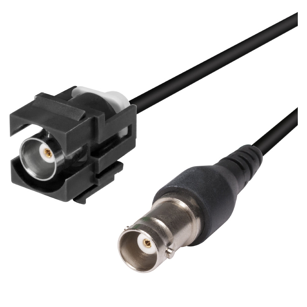 BNC, 2 polių, plastikinė, Patch cable-lizdinė jungtis, nikeliuoti kontaktai, Keystone Clip-In, juodas